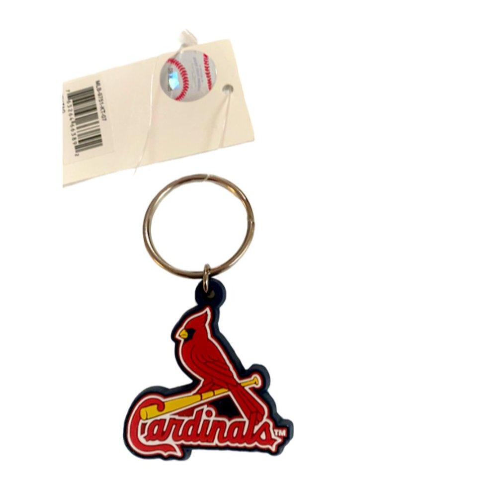ST LOUIS CARDINALS FLEXIBLE RUBBER KEYCHAIN KEYRING BIRD ON BAT LOGO 1.5" NEW